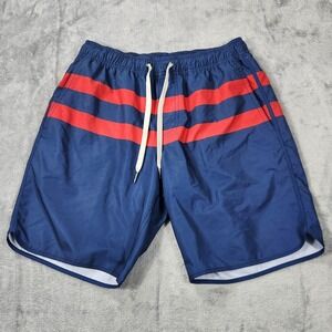 Fair Harbor Board Shorts Mens Small Blue Red Swim Trunks Drawstring Lined Pocket